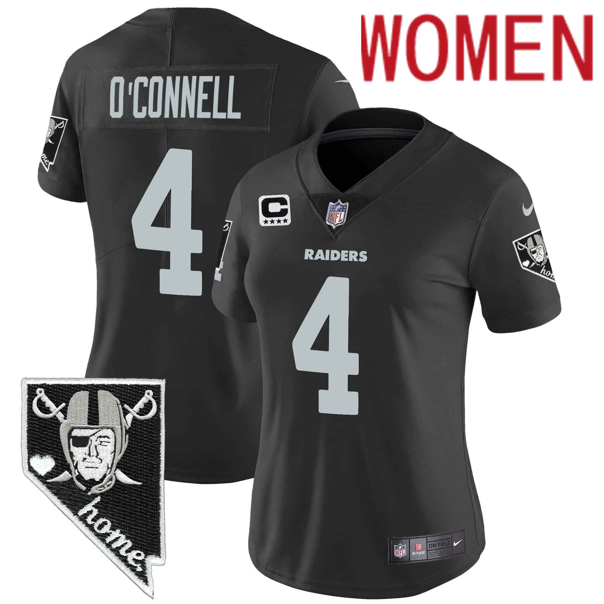 Women Oakland Raiders #4 OConnell Black 2024 Nike Nevada Home Patch Vapor NFL Jersey style 1->women nfl jersey->Women Jersey